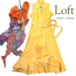 Loft Yellow Linen Wrap Dress Sz 4